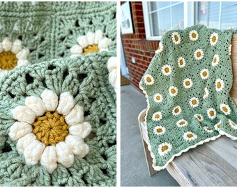 Modello di coperta quadrata della nonna con margherita all'uncinetto, modello di coperta con margherita, modello di coperta afghana con margherita all'uncinetto, modello di coperta con fiori all'uncinetto