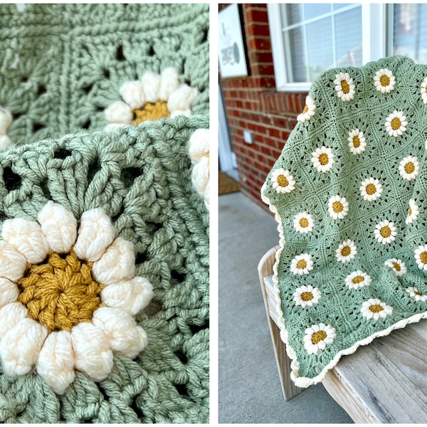 Crochet Daisy Granny Square Blanket Pattern, Daisy Blanket Pattern, Crochet Daisy Afghan, Crochet Blanket Pattern, Crochet Flower Blanket