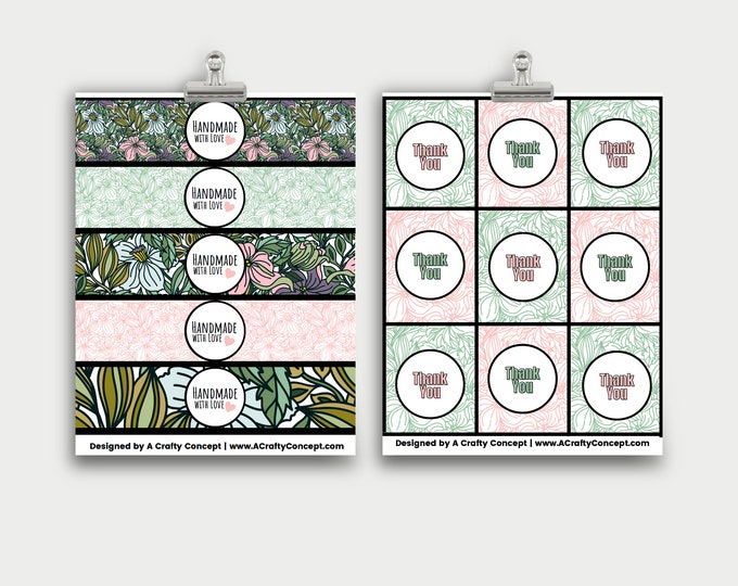Plants and Flowers Wrap Labels- Handmade with love- PDF Download