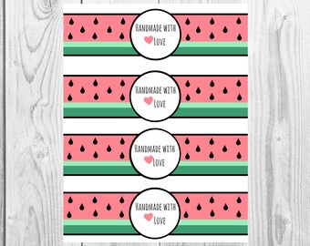 Watermelon - Handmade with Love - Product Wrap Labels - PDF