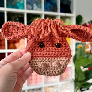 Padrão de bolso para presente de vaca de crochê Highland, presente de vaca de crochê, porta-cartão de presente de crochê, bolsa de presente de crochê, bolsa de presente de vaca de crochê, vaca Highland
