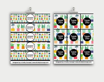 Potted Plants Wrap Labels- Handmade with love- PDF Download