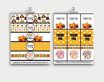 Thanksgiving Wrap Labels- Handmade with love- PDF Download