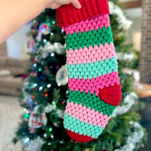 Crochet Christmas Stocking Pattern, Puff Stitch Stocking Pattern, Christmas Crochet Patterns, Crochet Holiday Stocking, Family Stockings image 6