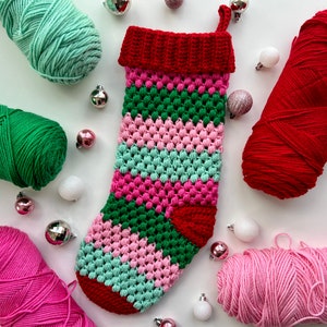 Crochet Christmas Stocking Pattern, Puff Stitch Stocking Pattern, Christmas Crochet Patterns, Crochet Holiday Stocking, Family Stockings image 9