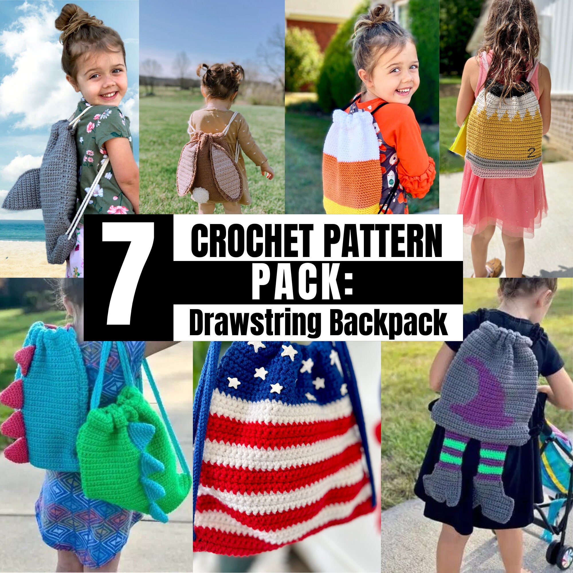 Crochet Pattern Pack- 7 Crochet Backpack Patterns, Dinosaur Backpack ...
