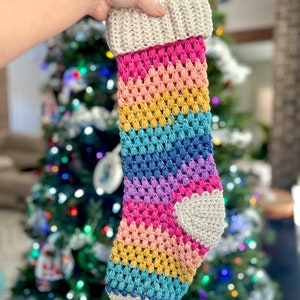 Crochet Christmas Stocking Pattern, Puff Stitch Stocking Pattern, Christmas Crochet Patterns, Crochet Holiday Stocking, Family Stockings image 8