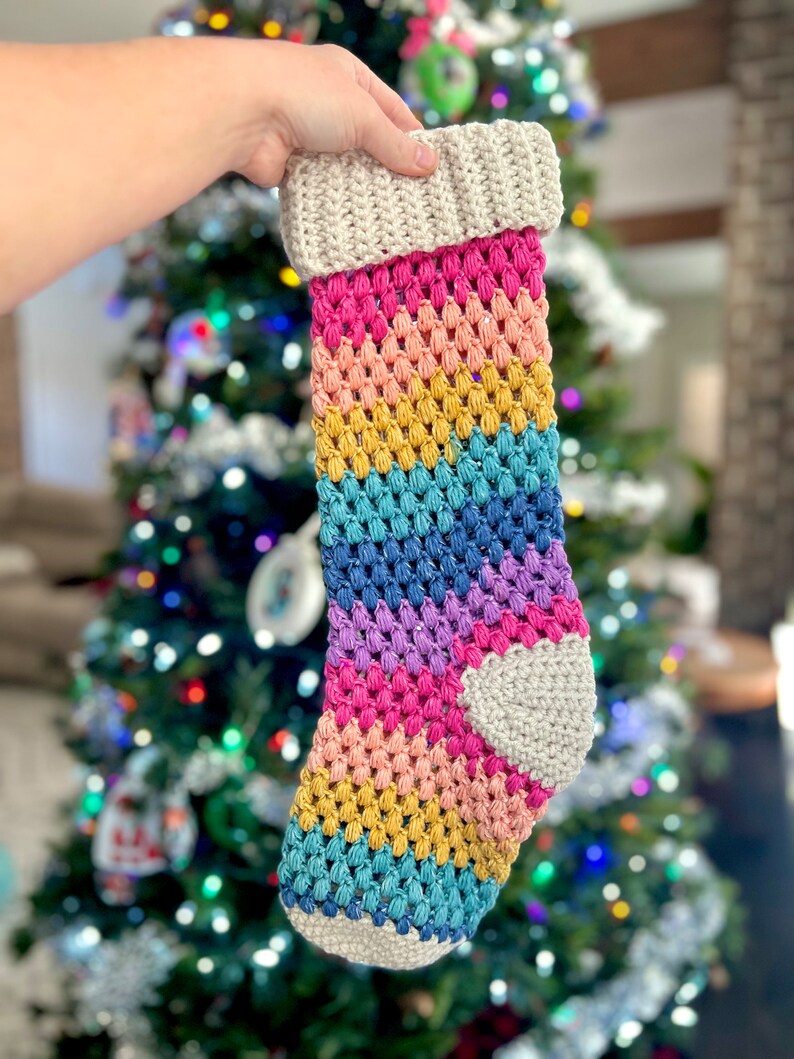 Crochet Christmas Stocking Pattern, Puff Stitch Stocking Pattern, Christmas Crochet Patterns, Crochet Holiday Stocking, Family Stockings image 8