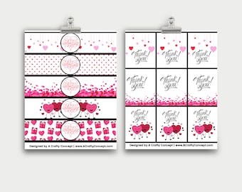 Valentines Day Wrap labels- Handmade with love- PDF Download