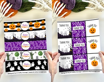 Printable Halloween Wrap Around Labels, Halloween Gift Labels, Halloween Wrap Packaging, Digital Tag PDF, Printable Halloween Tags, PDF