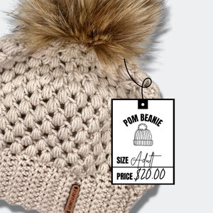 Afdrukbare pompons beanie-tags, verpakking voor gehaakte mutsen, afdrukbare gehaakte tags, gehaakte hoedtag, afdrukbare gehaakte labels, mutslabel pdf