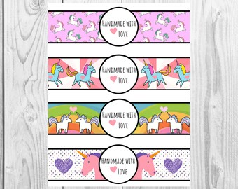 Unicorn  - Handmade with Love - Product Wrap Labels - PDF