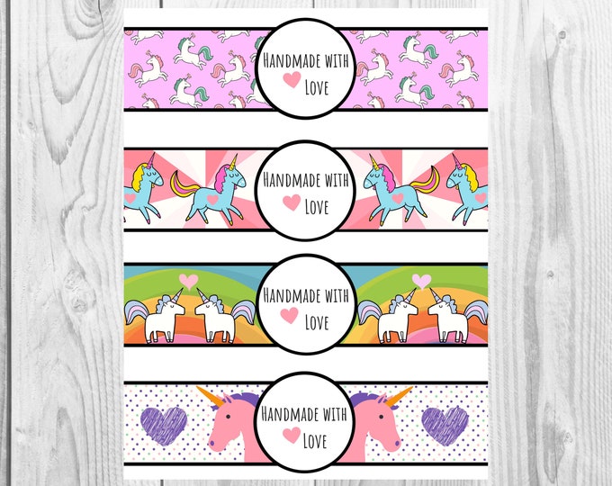 Unicorn  - Handmade with Love - Product Wrap Labels - PDF