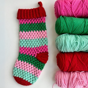 Crochet Christmas Stocking Pattern, Puff Stitch Stocking Pattern, Christmas Crochet Patterns, Crochet Holiday Stocking, Family Stockings image 1