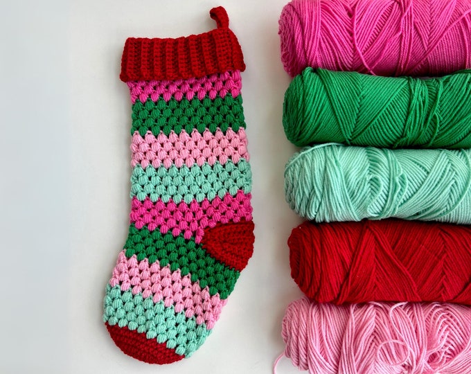 Crochet Christmas Stocking Pattern, Puff Stitch Stocking Pattern, Christmas Crochet Patterns, Crochet Holiday Stocking, Family Stockings
