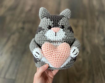 Crochet Cat Pattern: Amigurumi Kitten with Heart (PDF Download)