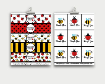 Lady Bugs and Bumblebee Wrap Labels- Handmade with love- PDF Download