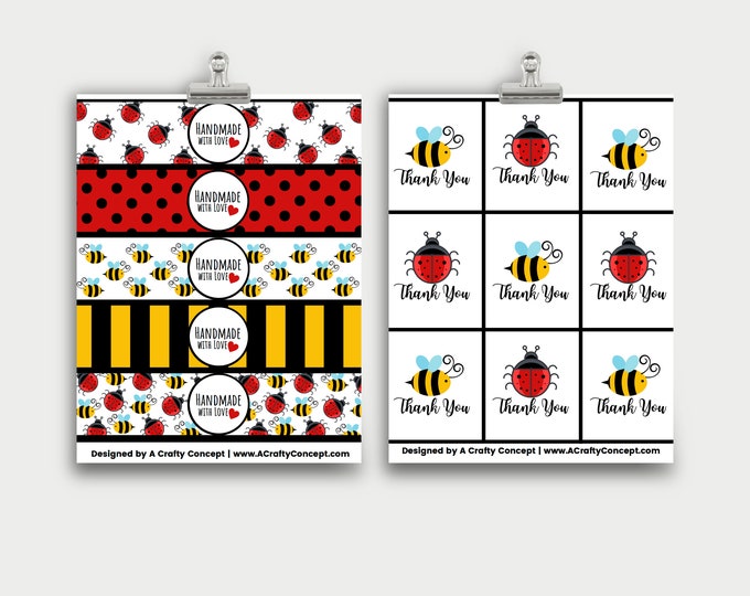 Lady Bugs and Bumblebee Wrap Labels- Handmade with love- PDF Download