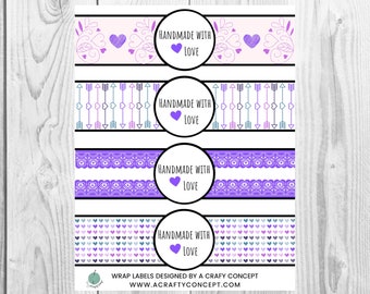 Purple  - Handmade with Love - Product Wrap Labels - PDF