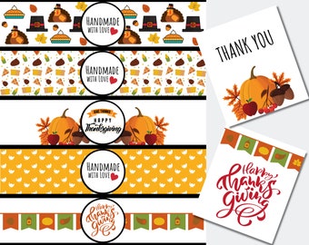 Printable Wrap Labels, Printable Thanksgiving Tags, Thanksgiving Gift Tags, Digital Tag PDF, Thanksgiving Label Wrap Around, PDF Download