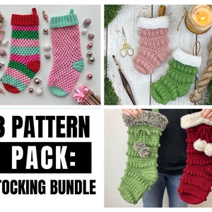 Crochet Christmas Stocking PATTERN PACK- 3 Christmas Stocking Crochet Patterns, Christmas Crochet Patterns, Crochet Holiday Stocking
