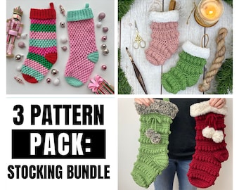 Crochet Christmas Stocking PATTERN PACK- 3 Christmas Stocking Crochet Patterns