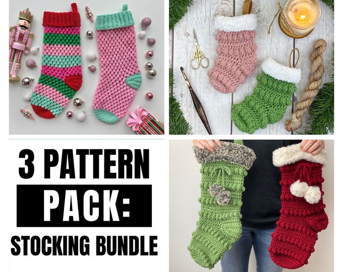 Crochet Christmas Stocking PATTERN PACK- 3 Christmas Stocking Crochet Patterns
