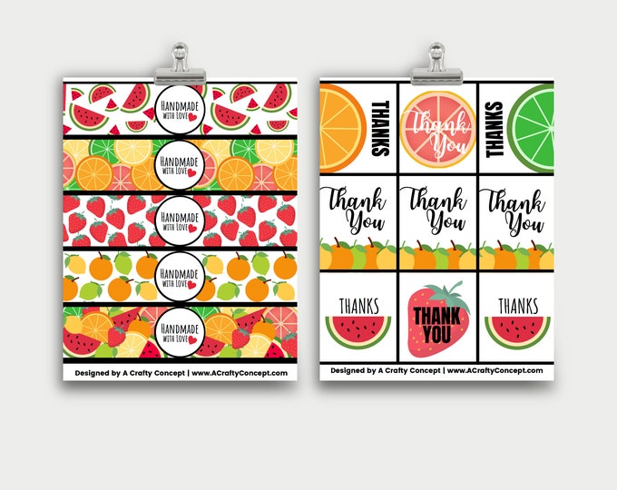 Fruity Wrap labels- Handmade with love- PDF Download