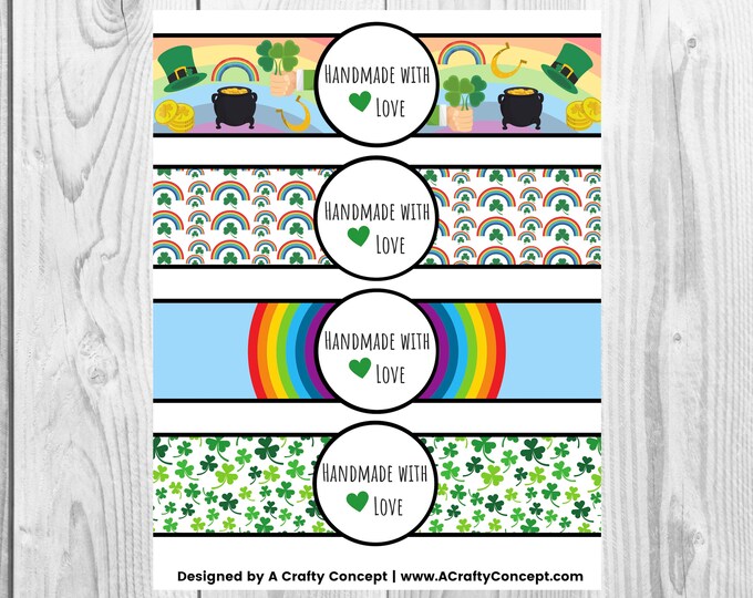 St. Patricks Day - Handmade with Love - Product Wrap Labels - PDF