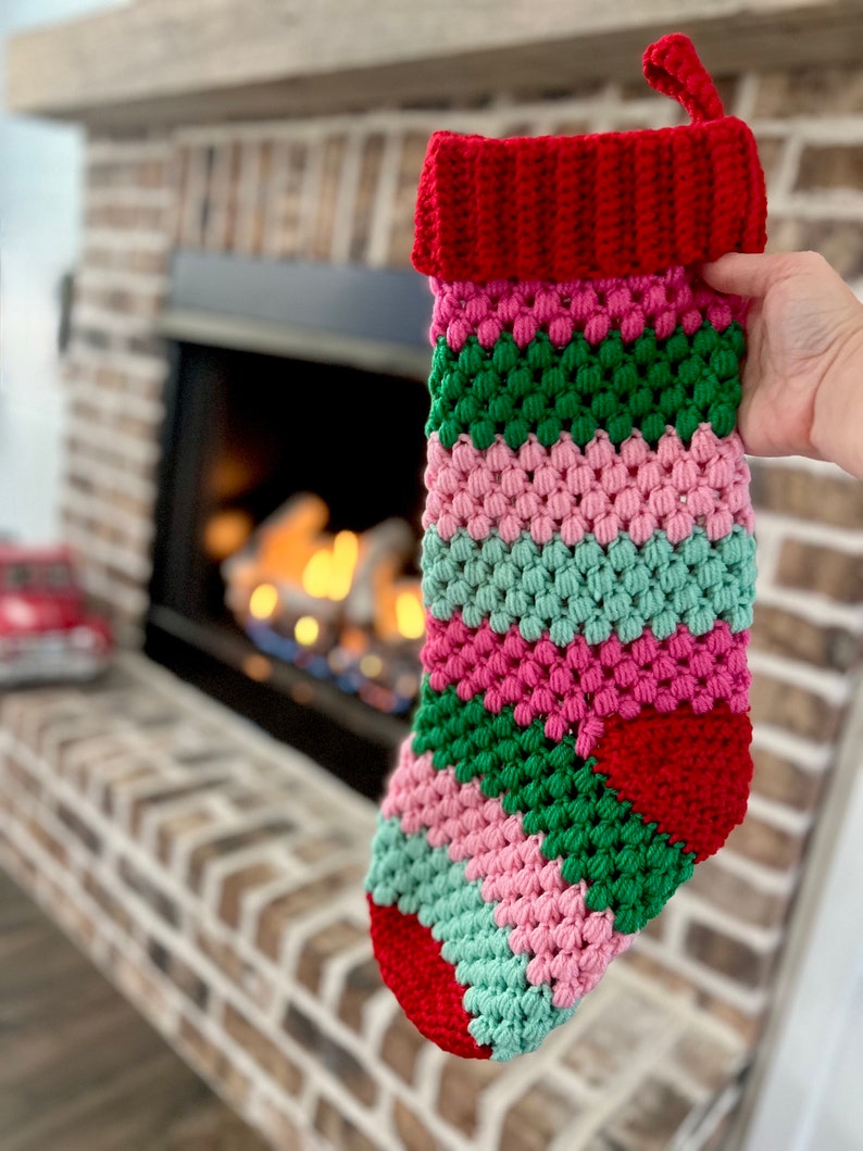 Crochet Christmas Stocking Pattern, Puff Stitch Stocking Pattern, Christmas Crochet Patterns, Crochet Holiday Stocking, Family Stockings image 10