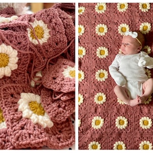 Crochet Flower Granny Square Blanket Pattern, Flower Blanket Pattern, Crochet Flower Afghan, Crochet Blanket Pattern, Crochet Floral Blanket
