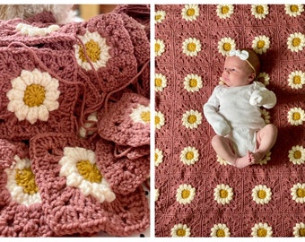 Crochet Flower Granny Square Blanket Pattern, Flower Blanket Pattern, Crochet Flower Afghan, Crochet Blanket Pattern, Crochet Floral Blanket