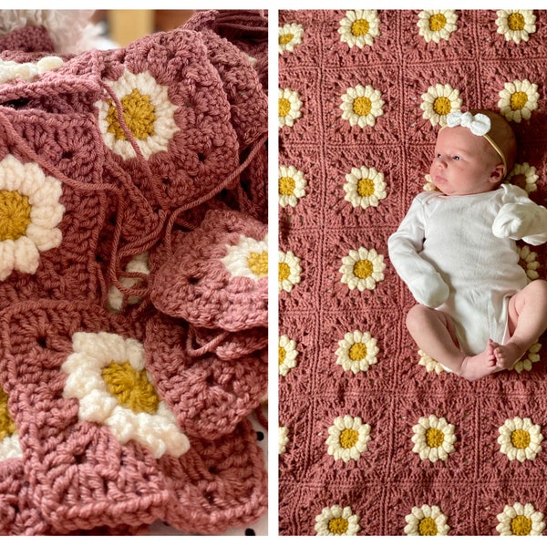 Häkelmuster für eine quadratische Blumen-Oma-Decke, Muster für eine Blumendecke, Häkelmuster für eine afghanische Blume, Häkelmuster für eine Decke, Häkelmuster für eine Blumendecke