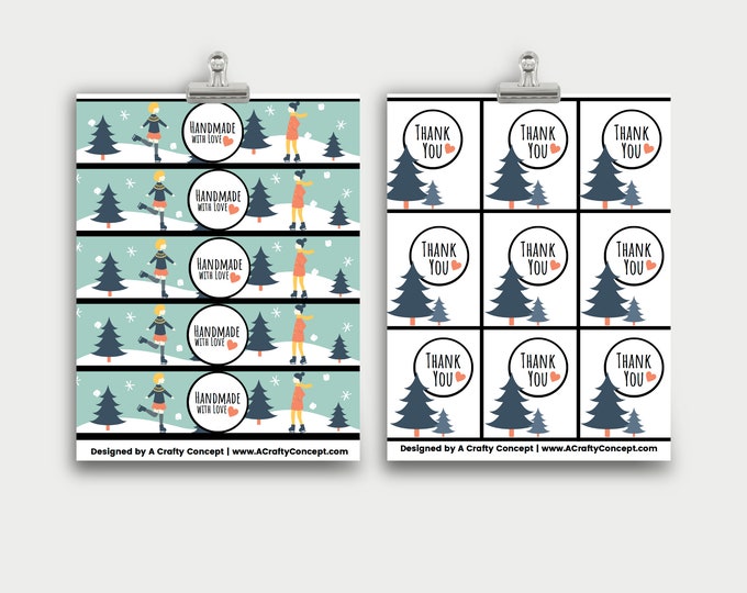 Winter Wrap Labels, Handmade with Love Tags, Winter Product Tags, Winter Product Packaging, PDF Tags, PDF Labels, Printable Thank You Cards