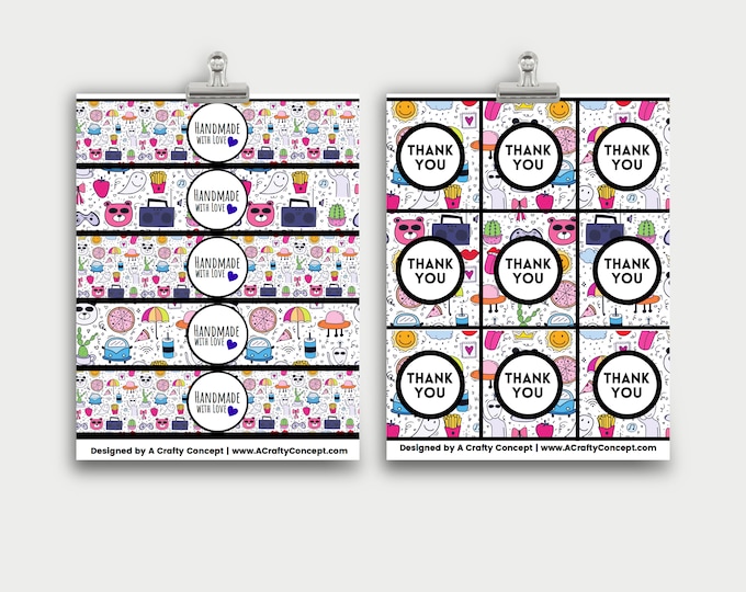 Unique Printable Handmade Labels, PDF Download Product Label, Labels for Makers, Small Business Supplies, Thank you cards, Branded Packaging