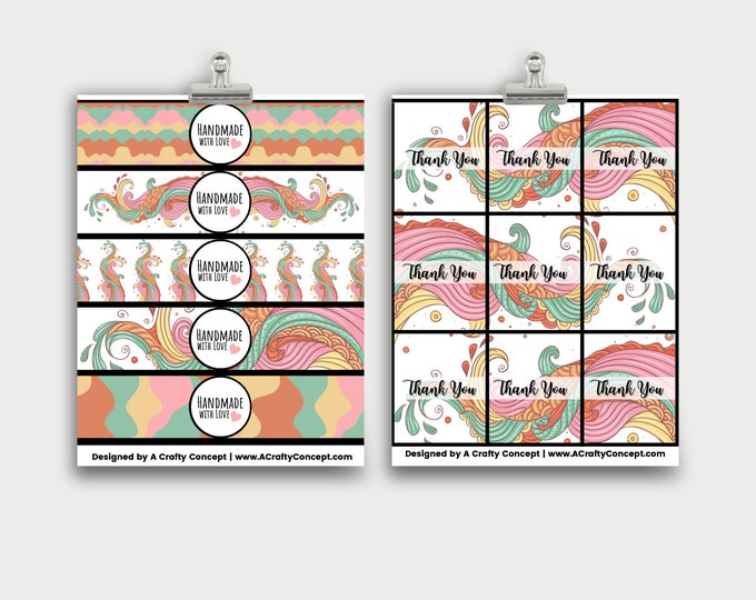 Groovy Wrap labels- Handmade with love- PDF Download