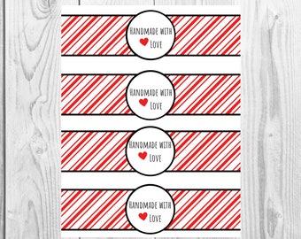 Candy Cane - Handmade with Love - Product Wrap Labels - PDF