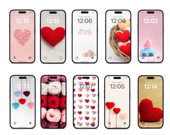 Valentines Day Phone Wallpapers for Crocheters, Smartphone Wallpaper for Yarn Lovers, Crocheter Phone Wallpaper Digital Download, Yarn lover
