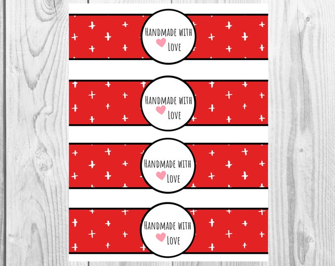 Red - Handmade with Love - Product Wrap Labels - PDF