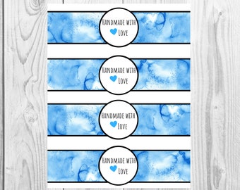 Blue Watercolor - Handmade with Love - Product Wrap Labels - PDF