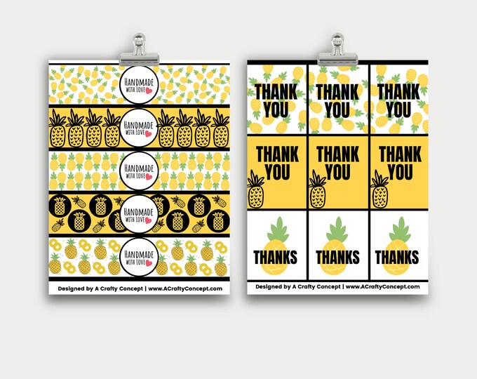 Pineapple Wrap Labels- Handmade with love- PDF Download