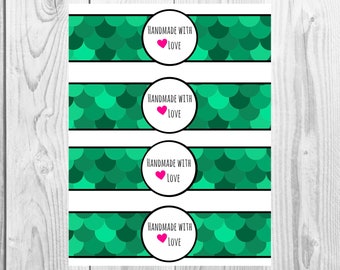 Mermaid - Handmade with Love - Product Wrap Labels - PDF