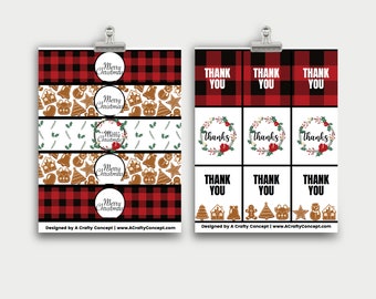 Buffalo Plaid Wrap Labels, Plaid Thank You Cards, Christmas Product Labels, Buffalo Plaid Product Tags, Business Thank You Cards, PDF Tags