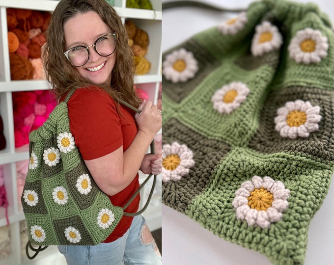 Crochet Daisy Granny Square Backpack