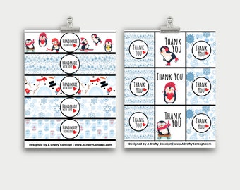 Snowflake Product Wrap Labels, Handmade with love Tags, PDF Tag Download, PDF Labels Download, Product Packaging Tags, Handmade By Tags,