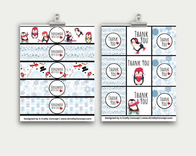 Snowflake Product Wrap Labels, Handmade with love Tags, PDF Tag Download, PDF Labels Download, Product Packaging Tags, Handmade By Tags,