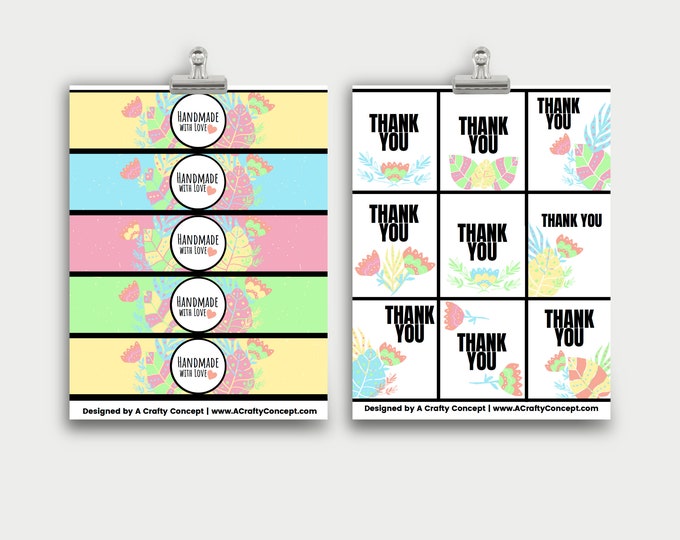 Spring Leaf Wrap Labels- Handmade with love- PDF Download
