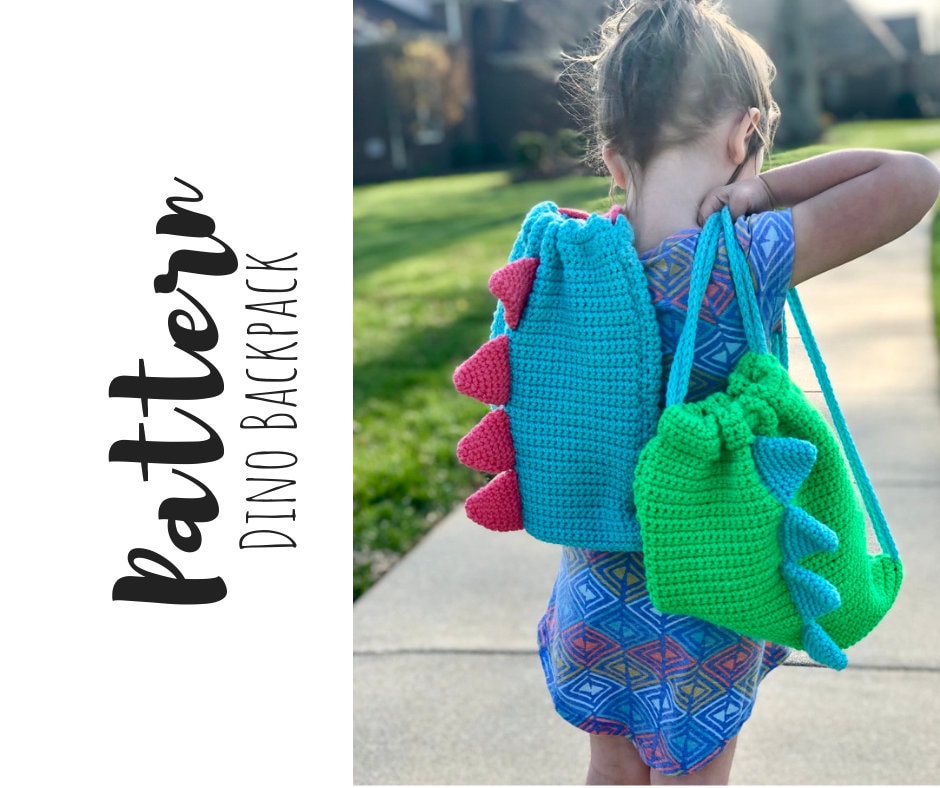 CROCHET PATTERN Crochet Dinosaur Backpack, Childs Backpack with Spikes
