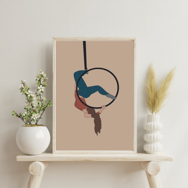 Aerial Hoop Poster Wall Art Lyra Dance Afdrukbare Artwork Aerialist Flow Hoop Cadeau voor vriend Luchtfoto Digitale Download Minimalistisch Home Decor