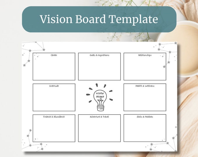 Minimalist Printable Vision Board, Vision Board Template, Manifestation ...